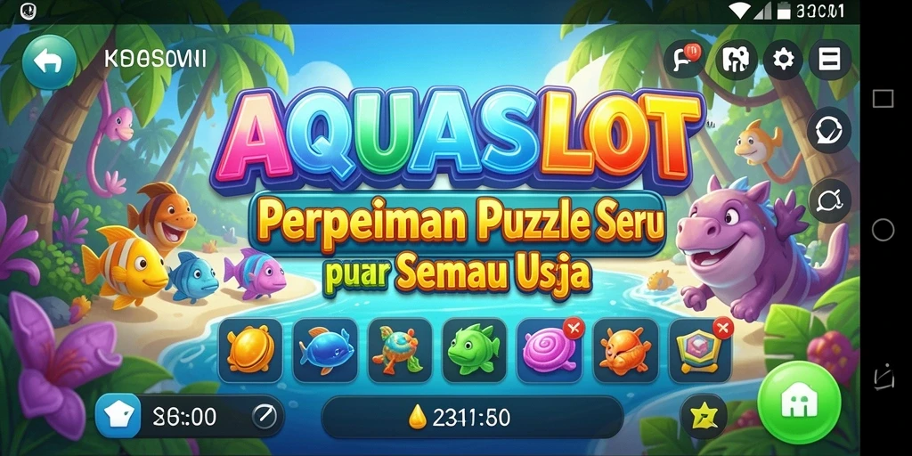 Screenshot gameplay AQUASLOT menampilkan berbagai tantangan menyenangkan.