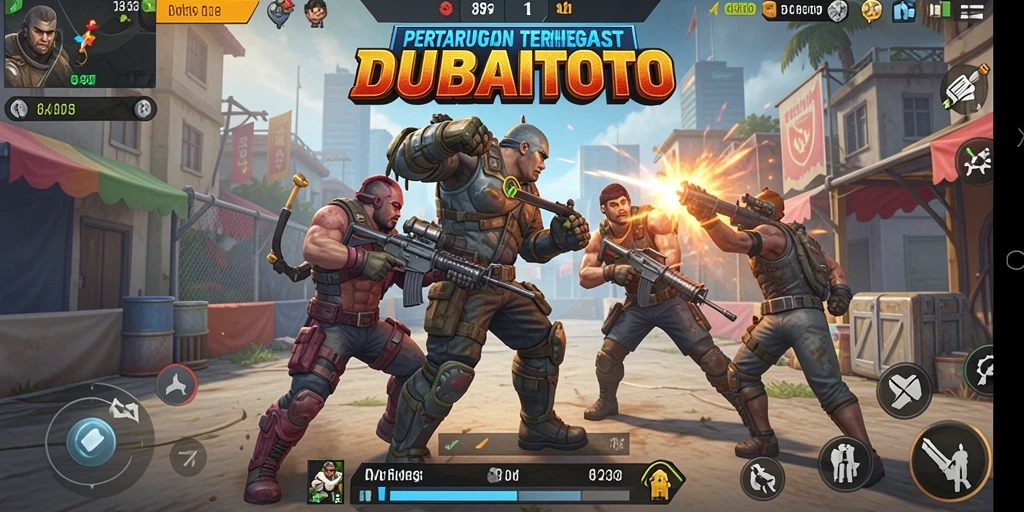 Tangkapan layar DUBAITOTO menampilkan aksi seru dalam pertarungan Battle Royale.