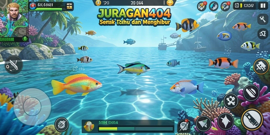 Screenshot gameplay JURAGAN404 menampilkan aksi seru dalam Tembak Ikan.