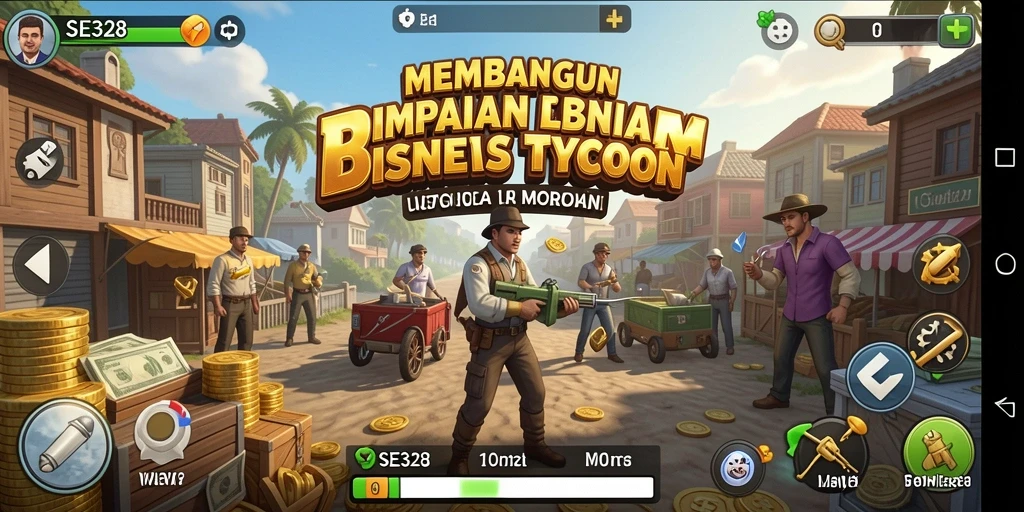 Tampilan gameplay SE328 yang menampilkan aktivitas manajemen bisnis Tycoon.
